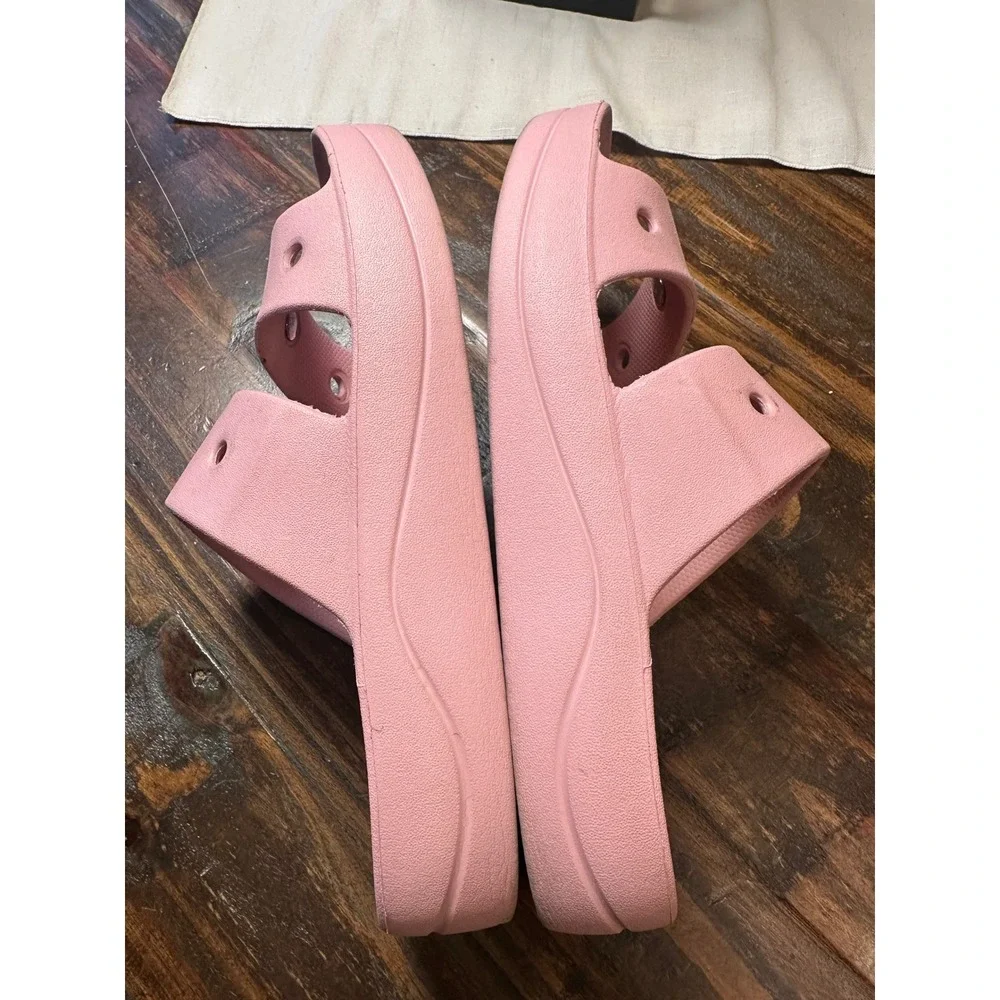 Crocs Classic Platform Sandal Pink Double Strap Rhinestone Slides Womens 8